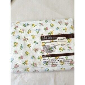 Vintage JC Penney Full Size Flat Sheet Cotton Poly Muslin Floral Christine NOS